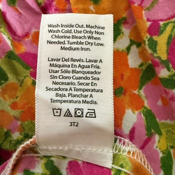 Terra & Sky Bright Floral Midi Dress Puff Sleeve Tie Detail Pink OrangeGreenBoho - Picture 5 of 7